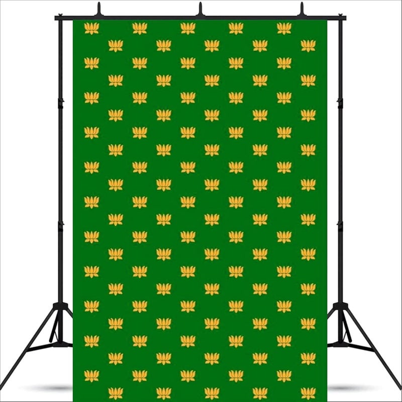 Party Baazaar Green Backdrop Cloth for Decoration | Puja Background Decoration Cloth | Traditional Backdrop (Pack of 1, Multicolor, Size: 8x5 Feet) - Image 2