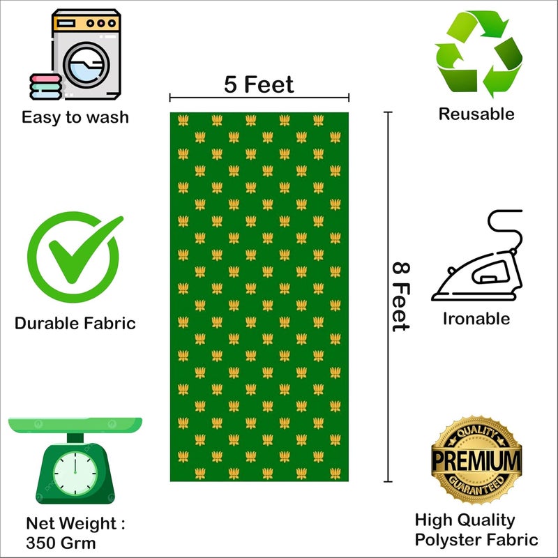 Party Baazaar Green Backdrop Cloth for Decoration | Puja Background Decoration Cloth | Traditional Backdrop (Pack of 1, Multicolor, Size: 8x5 Feet) - Image 5