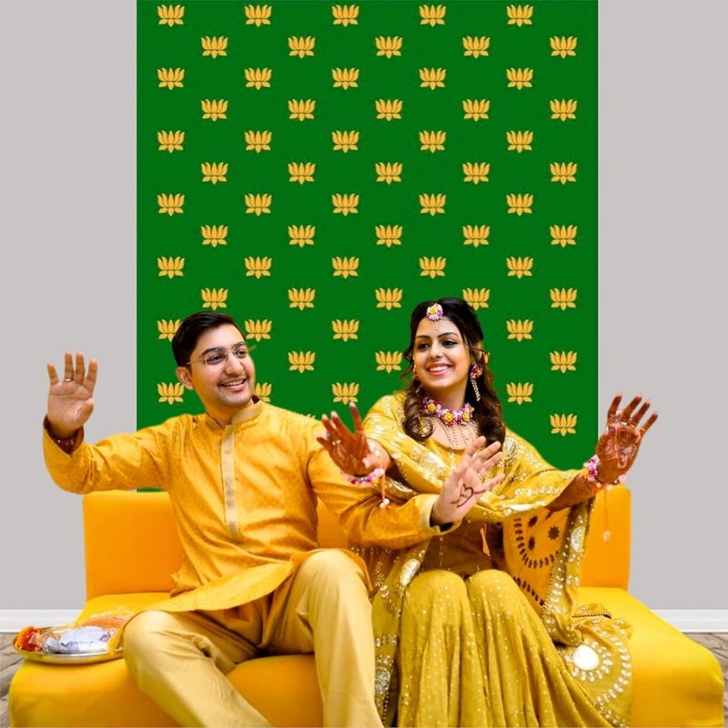 Party Baazaar Green Backdrop Cloth for Decoration | Puja Background Decoration Cloth | Traditional Backdrop (Pack of 1, Multicolor, Size: 8x5 Feet) - Image 3