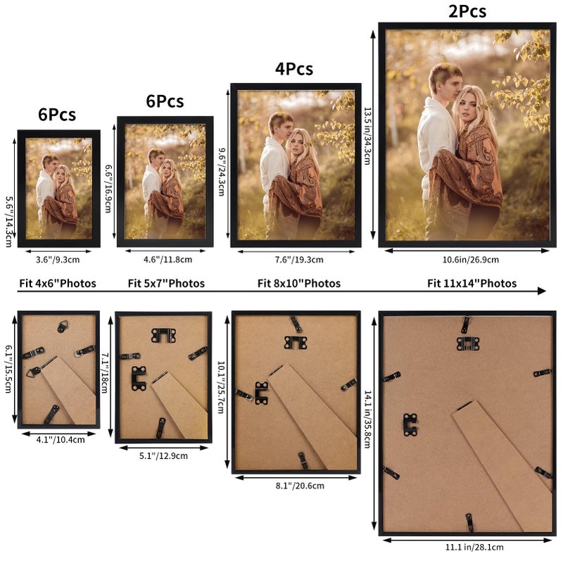 Hoikwo Multi Pack Set of Black Picture Frames, Six 4x6 Six 5x7 Four 8x10 Two 11x14 for Home Wall Display - Image 2