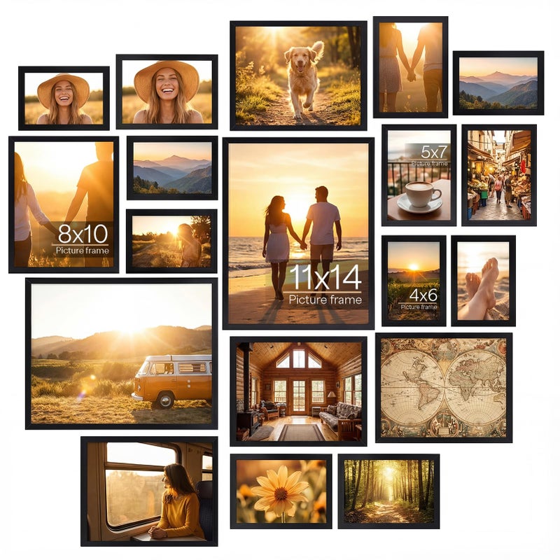 Hoikwo Multi Pack Set of Black Picture Frames, Six 4x6 Six 5x7 Four 8x10 Two 11x14 for Home Wall Display - Image 1