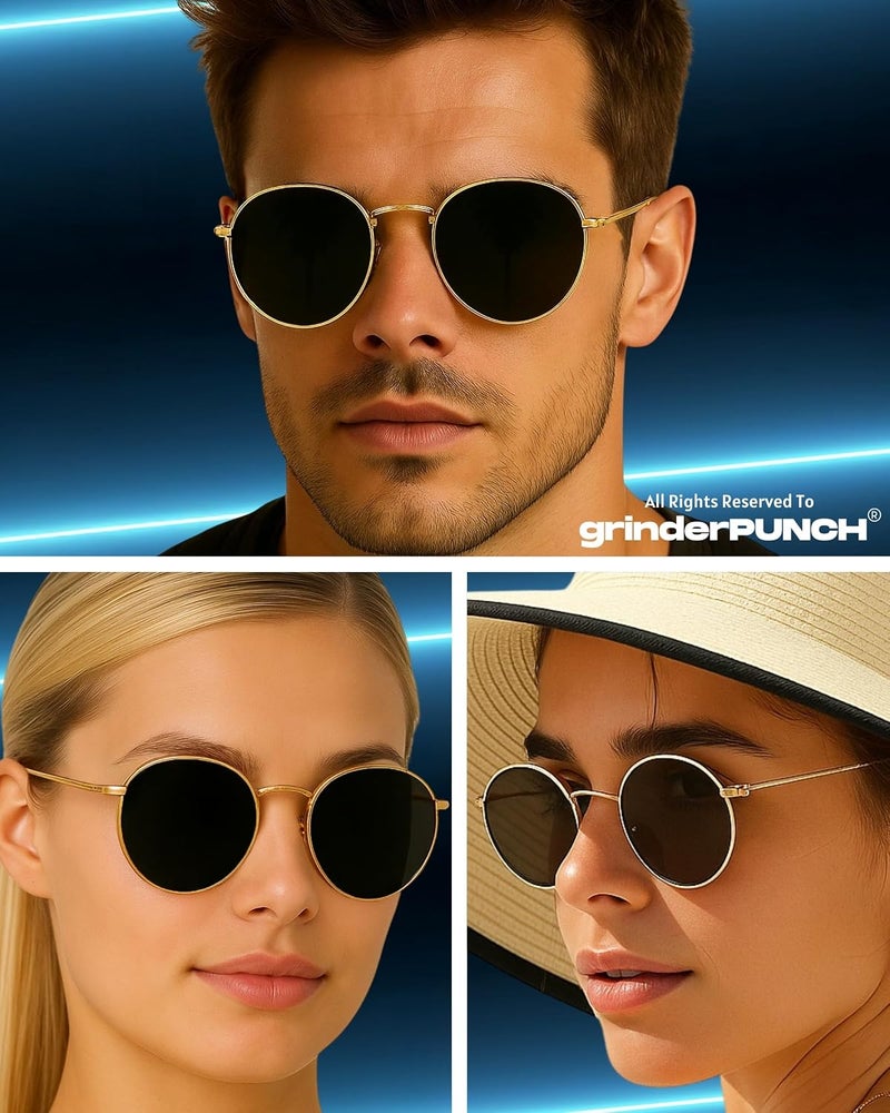 grinderPUNCH نظارات شمسية كلاسيكية رجعية للنساء والرجال، عدسات حماية UV400 ونظارات شمسية خفيفة للرجال بإطار معدني دائري - Image 2