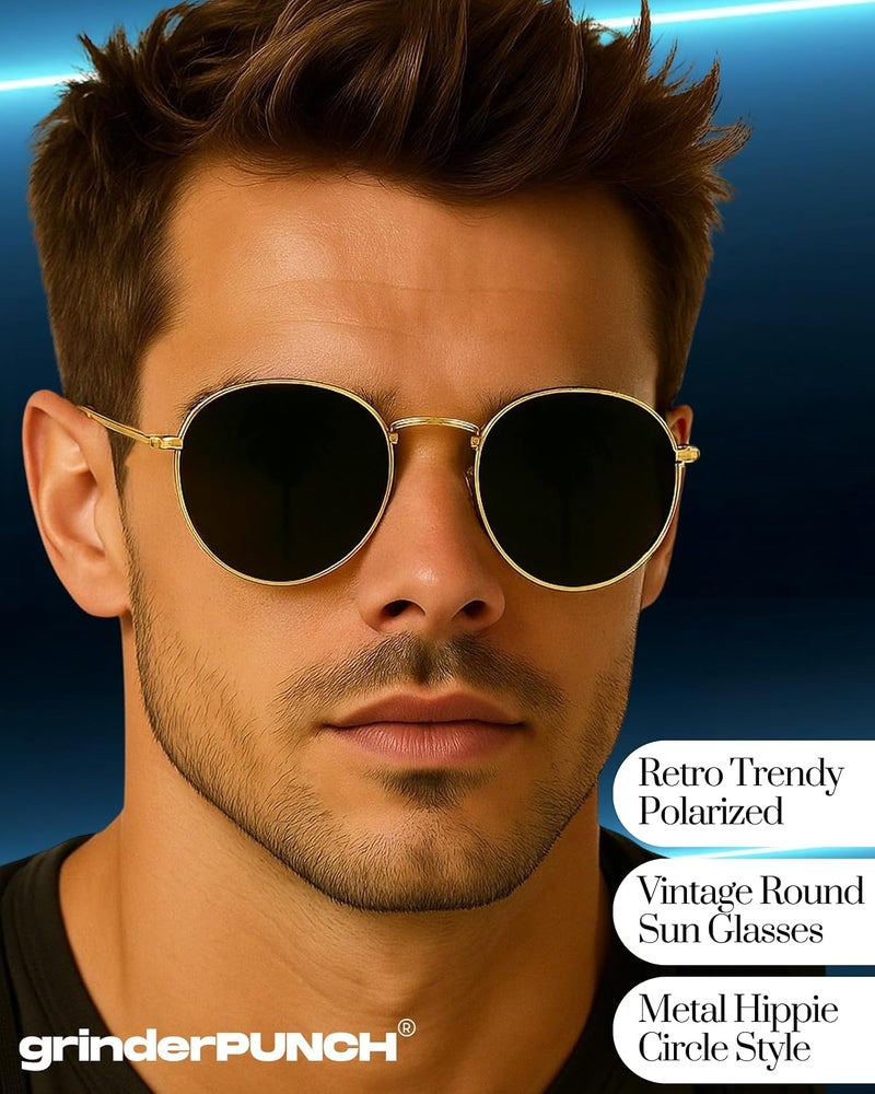 grinderPUNCH نظارات شمسية كلاسيكية رجعية للنساء والرجال، عدسات حماية UV400 ونظارات شمسية خفيفة للرجال بإطار معدني دائري - Image 3