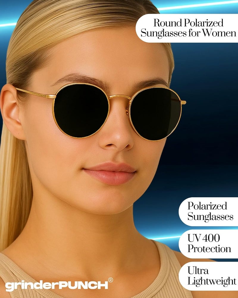 grinderPUNCH نظارات شمسية كلاسيكية رجعية للنساء والرجال، عدسات حماية UV400 ونظارات شمسية خفيفة للرجال بإطار معدني دائري - Image 5
