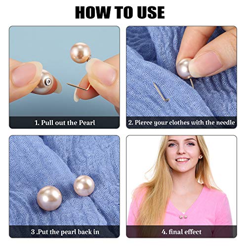 WILLBOND 6 Pcs Artificial Pearl Brooch Pins Sweater Shawl Safety Clips Dress Clips for Women(Gold, Silver, White) - Image 2