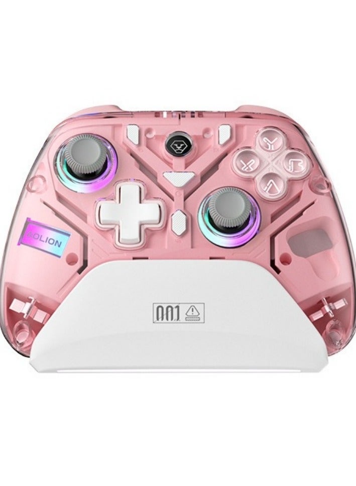 Interactive Screen Gaming Controller, Hall Effect Game Controller for PC, Switch,iOS,Android, Gamepad Joystick, Motion Sensing, RGB Light, Bluetooth & 2.4G Connection Pink - Image 1