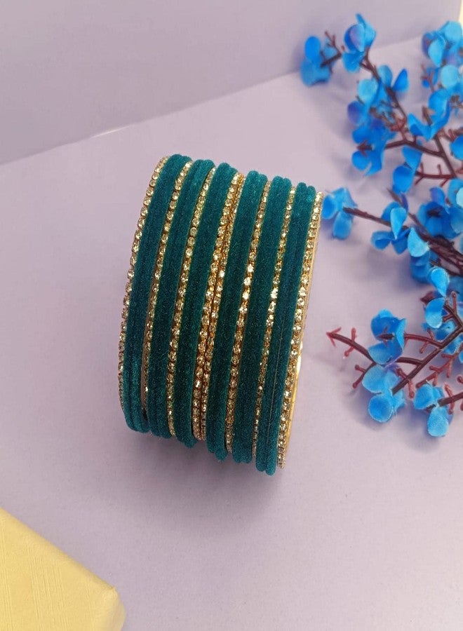 Efulgenz Indian Wedding Bangles for Women Indian Bangle Set Rhinestone CZ Crystal Velvet Bracelet Bangle Jewelry for Women - Image 2