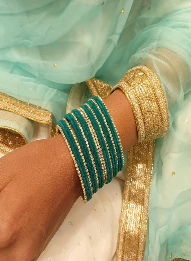 Efulgenz Indian Wedding Bangles for Women Indian Bangle Set Rhinestone CZ Crystal Velvet Bracelet Bangle Jewelry for Women - Image 4