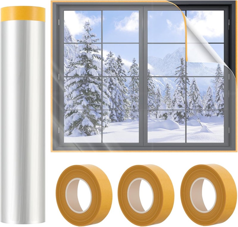 UJG 87'' x 394'' Window Insulation Kit, Window Insulation for Winter, POF Window Sealer for Winter, Insulates Indoor Windows Keep Warm for Weatherproofing Window Film for Winter Window Covering-1PCS - Image 1