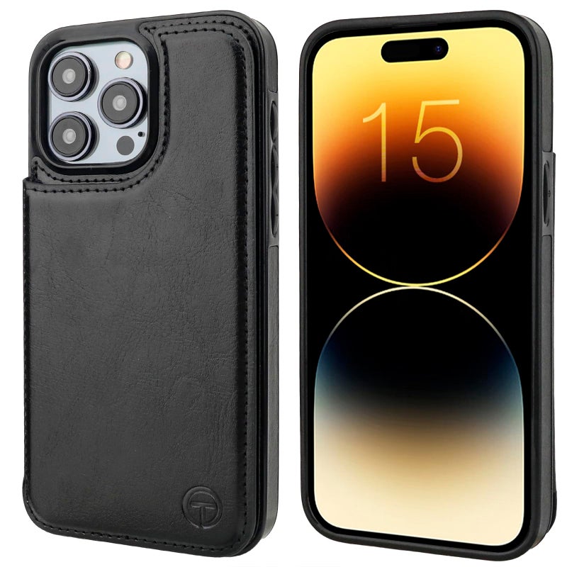 OT ONETOP ONETOP Compatible with Magsafe for iPhone 15 Pro Max Wallet Case with Card Holder, PU Leather Kickstand RFID Blocking Case, Double Magnetic Clasp and Durable Shockproof Cover 6.7 Inch (Black) - Image 3
