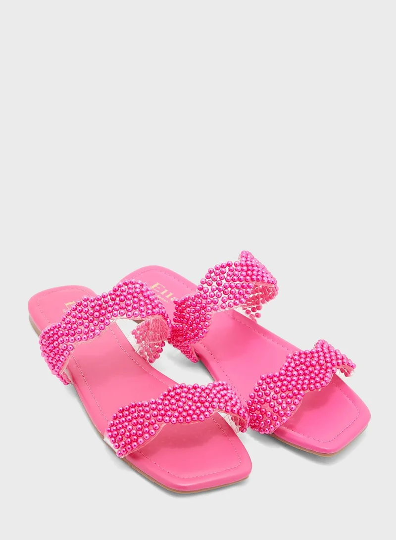 ELLA Beaded Plaited Double Strap Flat Sandal