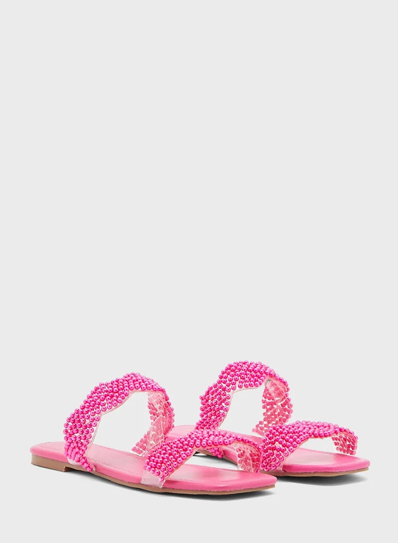 ELLA Beaded Plaited Double Strap Flat Sandal
