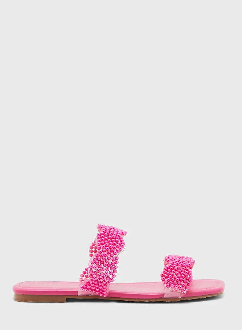 ELLA Beaded Plaited Double Strap Flat Sandal