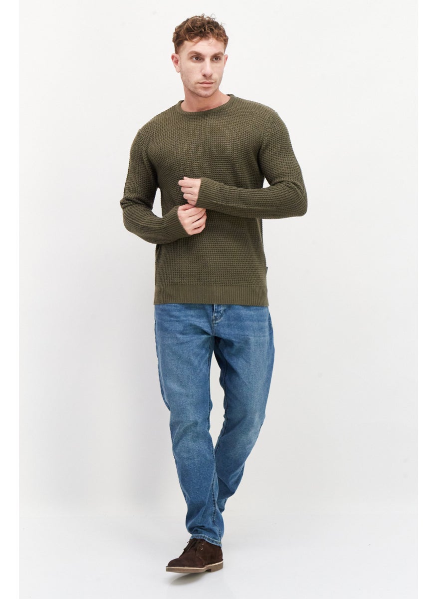 French Connection Men Crew Neck Long Sleeve Textured Sweater, Khaki  - Image 3