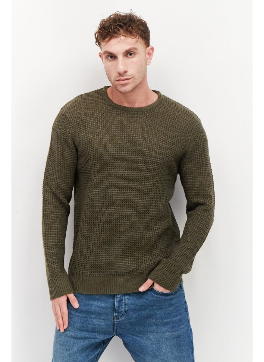 French Connection Men Crew Neck Long Sleeve Textured Sweater, Khaki  - Image 1