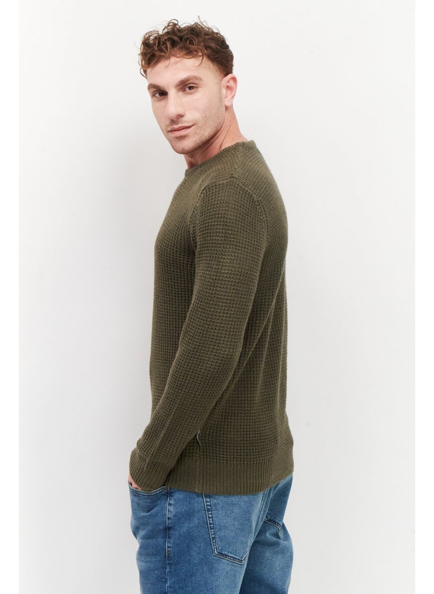 French Connection Men Crew Neck Long Sleeve Textured Sweater, Khaki  - Image 4