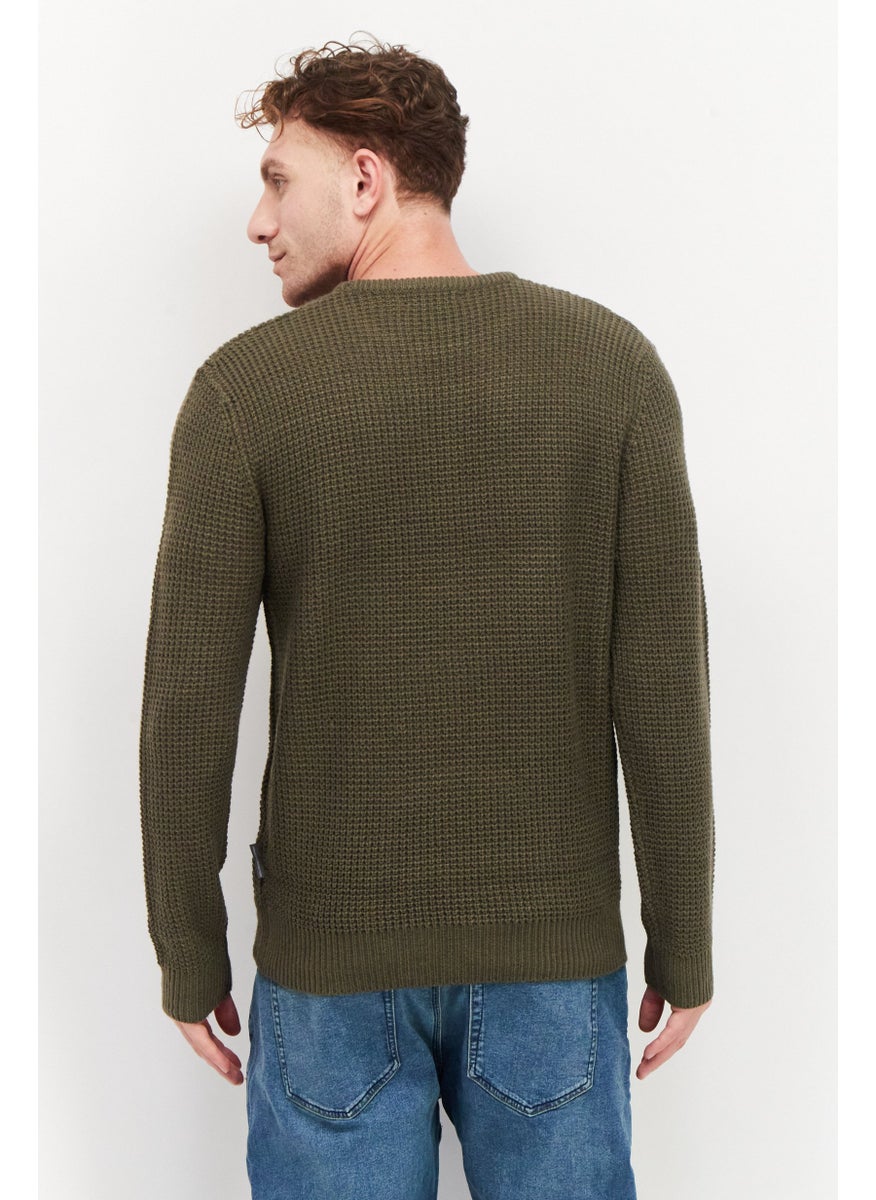 French Connection Men Crew Neck Long Sleeve Textured Sweater, Khaki  - Image 2