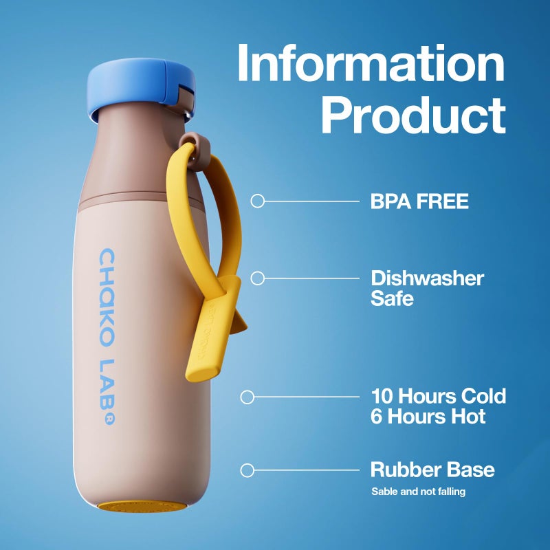 CHAKO LAB Ceramic Insulated Stainless Steel Water Bottle with Two Strap | BPA-Free Leak Proof | 17oz Bottle with Spout Lid & Straw | Tiramisu - Image 2