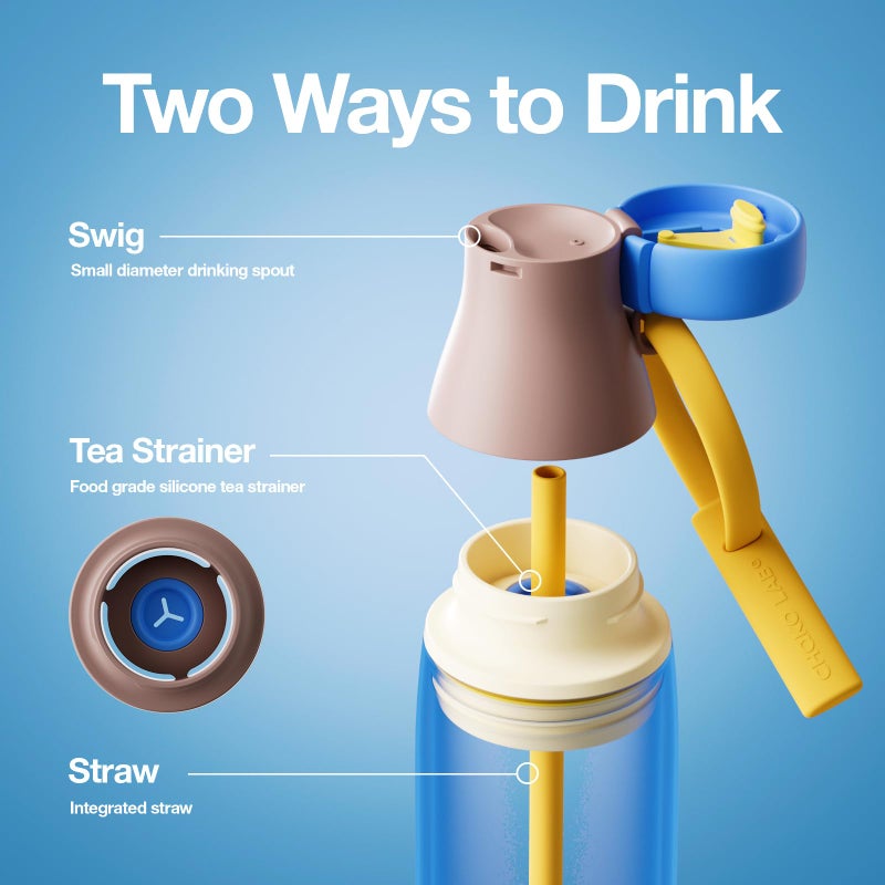 CHAKO LAB Ceramic Insulated Stainless Steel Water Bottle with Two Strap | BPA-Free Leak Proof | 17oz Bottle with Spout Lid & Straw | Tiramisu - Image 5