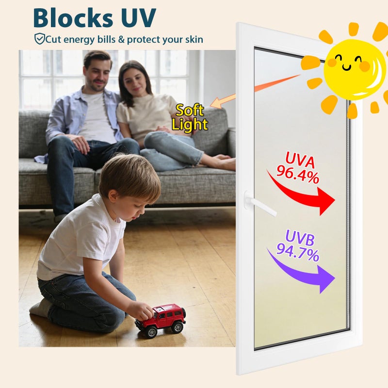 Timeet Window Privacy Film, Frosted Glass Window Clings, Static Cling Heat UV Blocking Anti-Glare Frosting Stickers, Decorative Bathroom Door Coverings Day and Night, 17.5 x 78.7 Inch, Pure - Image 4