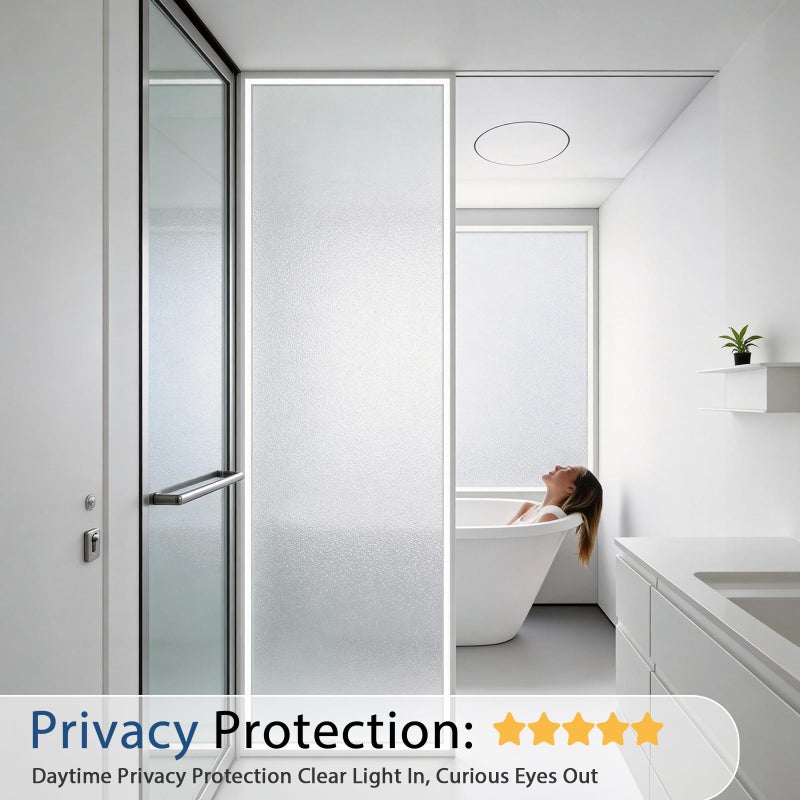Timeet Window Privacy Film, Frosted Glass Window Clings, Static Cling Heat UV Blocking Anti-Glare Frosting Stickers, Decorative Bathroom Door Coverings Day and Night, 17.5 x 78.7 Inch, Pure - Image 3