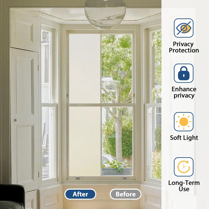 Timeet Window Privacy Film, Frosted Glass Window Clings, Static Cling Heat UV Blocking Anti-Glare Frosting Stickers, Decorative Bathroom Door Coverings Day and Night, 17.5 x 78.7 Inch, Pure - Image 2