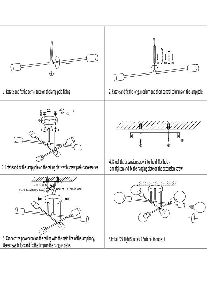 Chandelier, Modern Ceiling Lighting, 6 Lights E27 Adjustable Industrial Mount Pendant Light Fixture for Kitchen, Living Room , Dining Room, Bedroom Foyer, White Gold, Bulbs Not Included - pzsku/ZD82C74A6836C5ACDCA50Z/45/_/1701764819/42b6ae5c-f4dd-4dba-b1c7-015f184f8f16