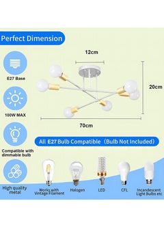 Alruht Chandelier, Modern Ceiling Lighting, 6 Lights E27 Adjustable Industrial Mount Pendant Light Fixture for Kitchen, Living Room , Dining Room, Bedroom Foyer, White Gold, Bulbs Not Included  - Image 2