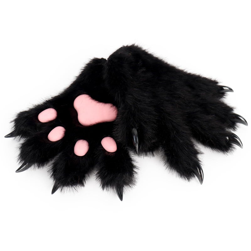 HAOAN Furry Fur Cat Wolf Fox Dog Fluffy Animal Paws Claws Gloves Mittens Hands Costume Cosplay Halloween Christmas - Image 2