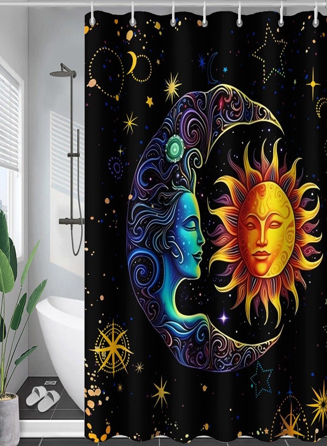 AILONEN Sun and Moon Shower Curtain,Space Galaxy Boho Exotic Sun and Moon Bath Curtain,Celestial Starry Moon Smiles Decoration Waterproof 48" W x 72" H Curtain for Boys Girls,with 12 Plastic Hooks - Image 4