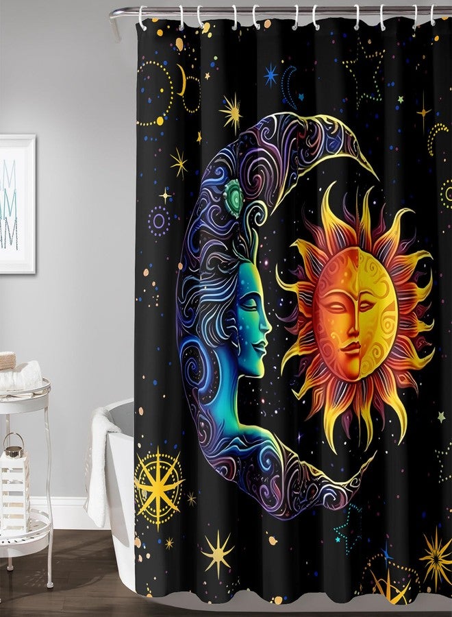 AILONEN Sun and Moon Shower Curtain,Space Galaxy Boho Exotic Sun and Moon Bath Curtain,Celestial Starry Moon Smiles Decoration Waterproof 48" W x 72" H Curtain for Boys Girls,with 12 Plastic Hooks - Image 3