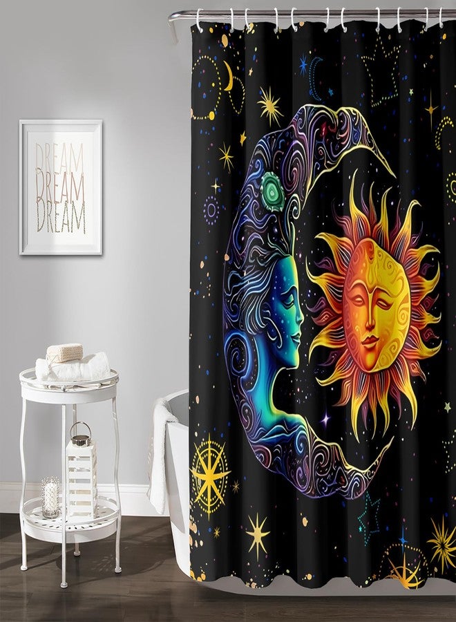 AILONEN Sun and Moon Shower Curtain,Space Galaxy Boho Exotic Sun and Moon Bath Curtain,Celestial Starry Moon Smiles Decoration Waterproof 48" W x 72" H Curtain for Boys Girls,with 12 Plastic Hooks - Image 2