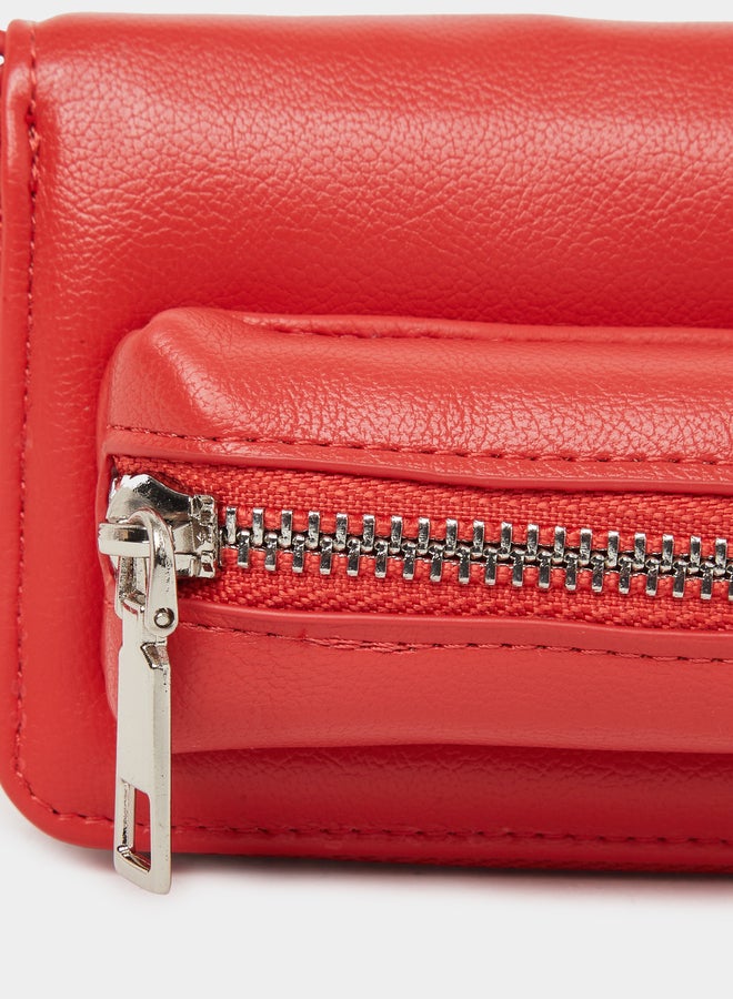 Styli Red Long Strap Zip Pocket Bum Bag - Image 3