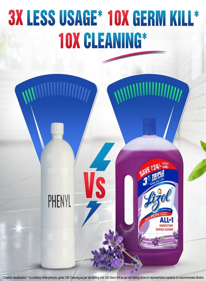 Lizol Disinfectant Surface & Floor Cleaner Liquid, Lavender - 2 Litre | Suitable for All Floor Cleaner Mops | Kills 99.9% Germs| India's #1 Floor Cleaner - Image 3
