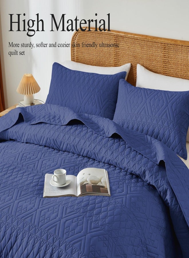 akkialla King/Cal King Size Quilt Bedding Set,Navy Blue Lightweight Microfiber Soft Bedspread,Modern Style Geometric Pattern Coverlet Set for All Seasons,3 Piece(1 Quilt,2 Pillow Shams) - Image 3