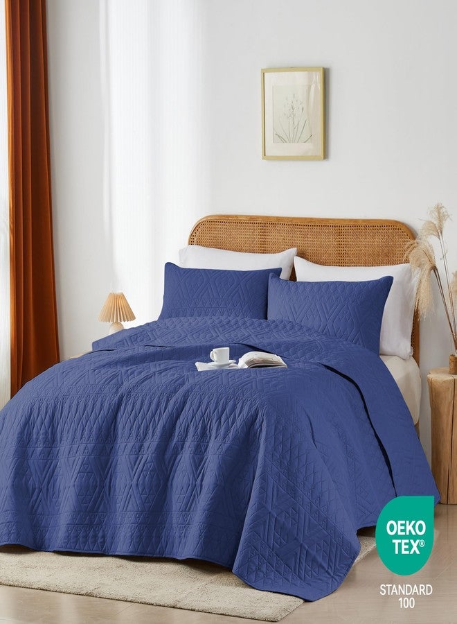 akkialla King/Cal King Size Quilt Bedding Set,Navy Blue Lightweight Microfiber Soft Bedspread,Modern Style Geometric Pattern Coverlet Set for All Seasons,3 Piece(1 Quilt,2 Pillow Shams) - Image 2