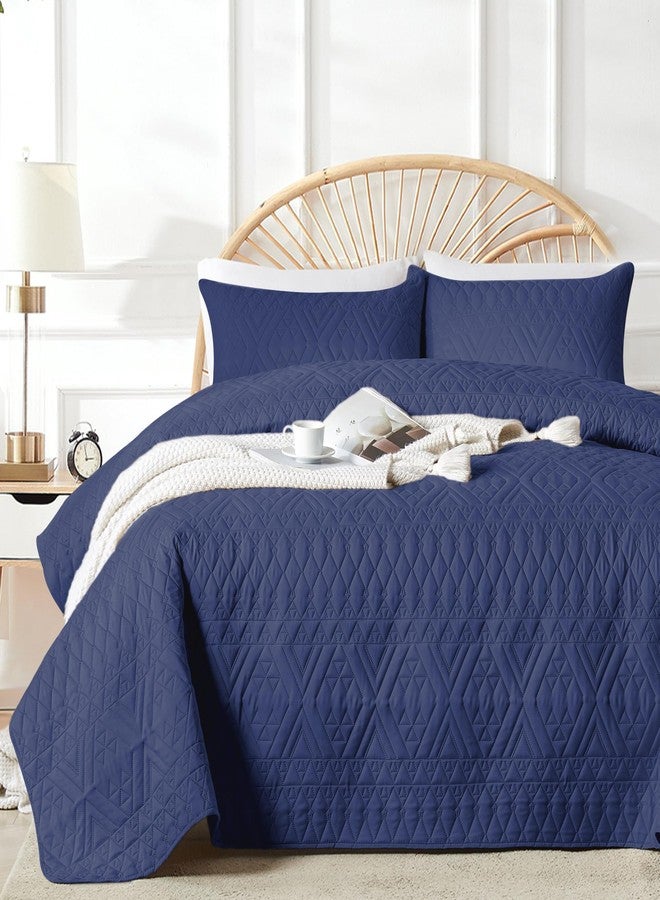 akkialla King/Cal King Size Quilt Bedding Set,Navy Blue Lightweight Microfiber Soft Bedspread,Modern Style Geometric Pattern Coverlet Set for All Seasons,3 Piece(1 Quilt,2 Pillow Shams) - Image 1