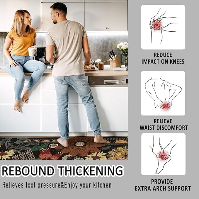 PIHARVA حصيرة باب الحمام مربعة 40x60+40x120 سم – حصيرة قدم مضادة للانزلاق ماصة للماء للمنزل، المطبخ، الدش، المدخل – قاعدة مطاطية سريعة الجفاف – سجادة أرضية ناعمة – متعددة الألوان (زهري أسود) - Image 3