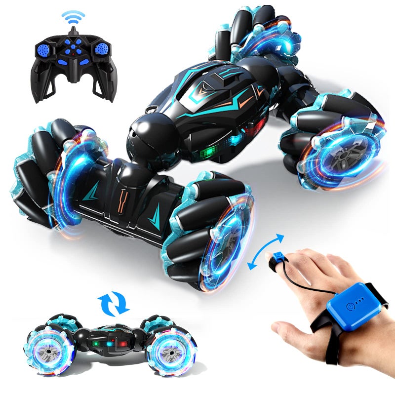 Deejoy 1:12 Gesture Sensing RC Stunt Car, 2.4GHz 4WD Hand Controlled Remote Control Car for Boys 8-12, Double Sided Rotating Off Road Vehicle 360Â° Flips with Lights Music for Birthday - Image 1