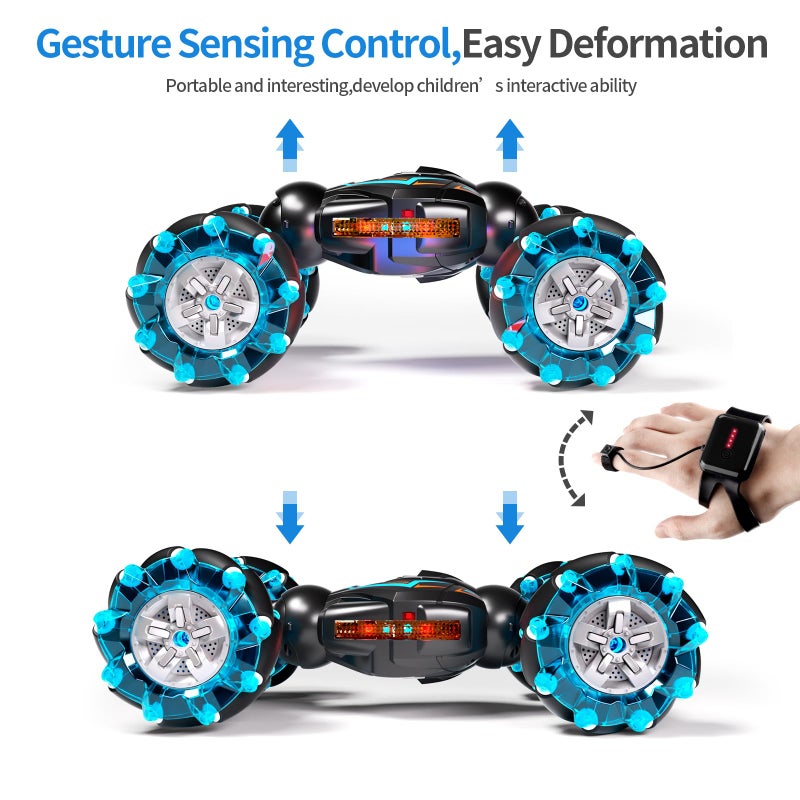 Deejoy 1:12 Gesture Sensing RC Stunt Car, 2.4GHz 4WD Hand Controlled Remote Control Car for Boys 8-12, Double Sided Rotating Off Road Vehicle 360Â° Flips with Lights Music for Birthday - Image 2