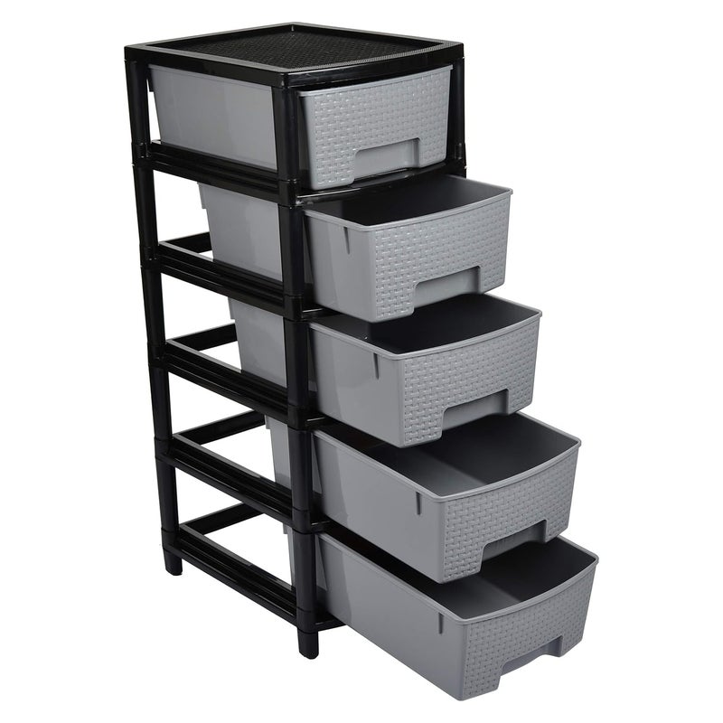 Liza Liza Plastic 5 Tier Containers Drawer Organisers for Storage Office Hospital Parlour School Doctors Home and Kids 5 drawer Grey - Image 1