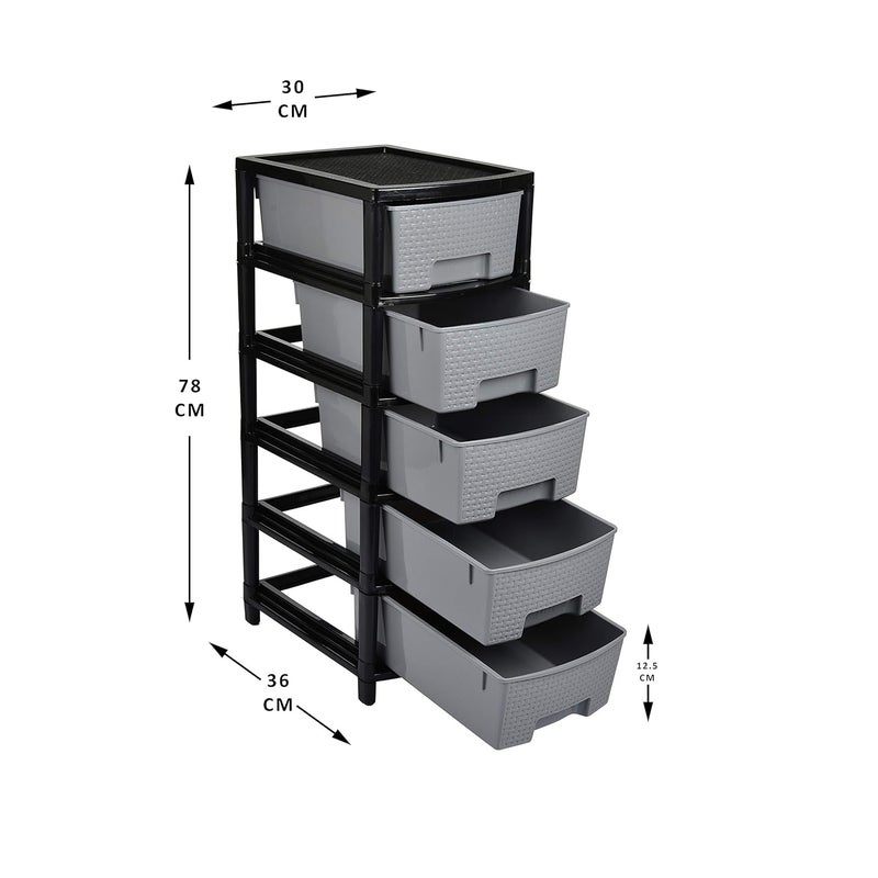 Liza Liza Plastic 5 Tier Containers Drawer Organisers for Storage Office Hospital Parlour School Doctors Home and Kids 5 drawer Grey - Image 5