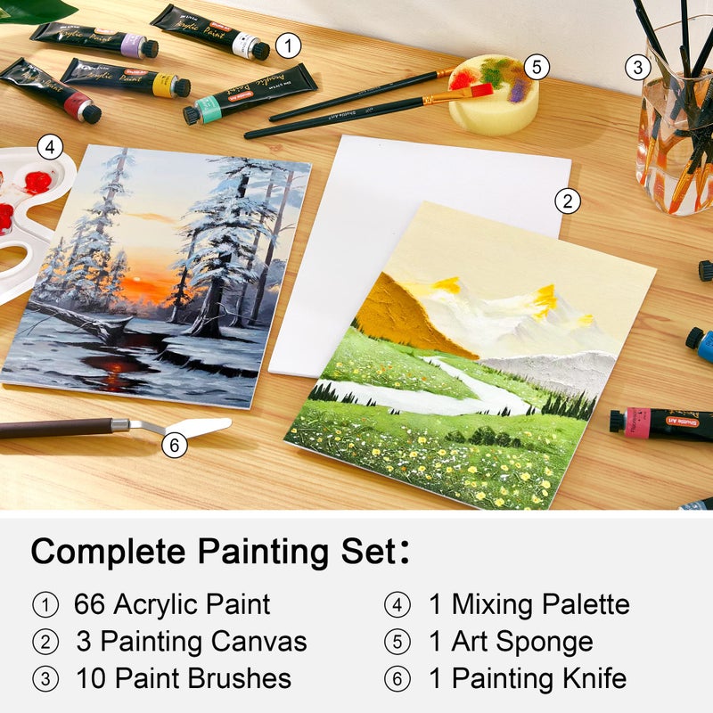Shuttle Art 82 Pack Acrylic Paint Set, Shuttle Art 66 Colors Acrylic Paint with 10 Brushes, 22ml/0.74oz Tubes, Vibrant Colors, Artist Painting Supplies for Kids, Adults Painting & Crafting on Canvas, Wood Ceramic - Image 4