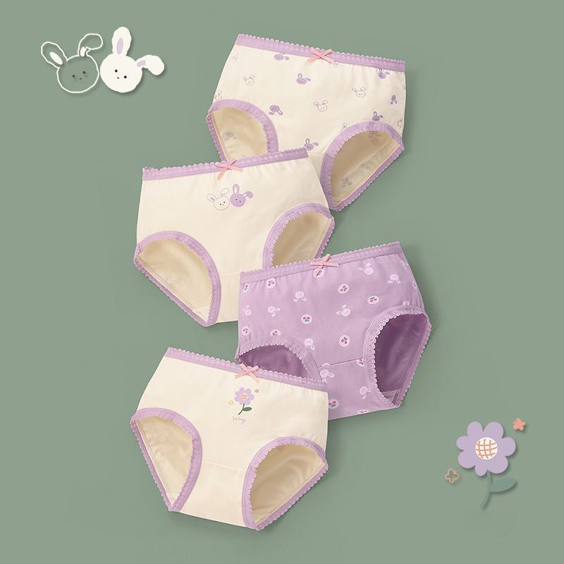 Kids Cotton Antibacterial Cartoon Briefs Rabbit small flowers SJ544 