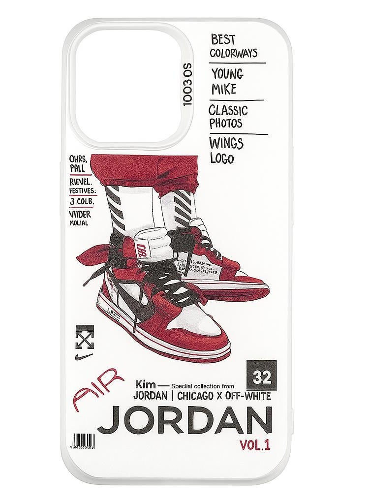 كايس كلوب غطاء خلفي لهاتف iPhone 16 Pro - تصميم حذاء رياضي Jordan Off-White | جراب TPU نحيف مقاوم للصدمات | تصميم مطبوع أنيق - Image 1