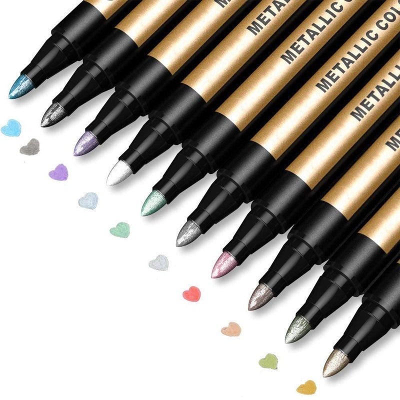 JRWHITE Metallic Paint Markers 10 Colors for Rock Painting Black Paper Scrapbook Photo Album DIY Arts  Crafts Glass Wood Card Making