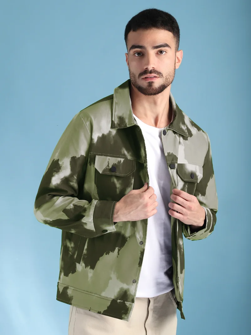 Beyoung Green Tie and Dye Print Jacket