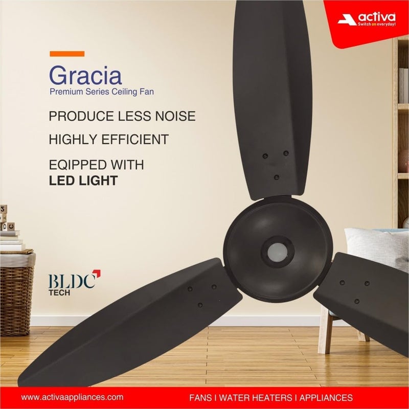 Activa Gracia 1200 MM (28 Watts) BLDC Motor Fan With LED Light |Remote| 3 Blade Energy Saving Ceiling Fan With 4 Year Warranty (Dark Brown) - Image 2