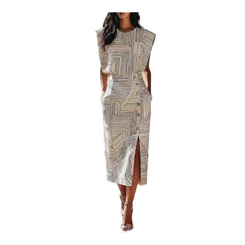 Women's Printed Sleeveless Top and Split Skirt Two-Piece Set - Image 1