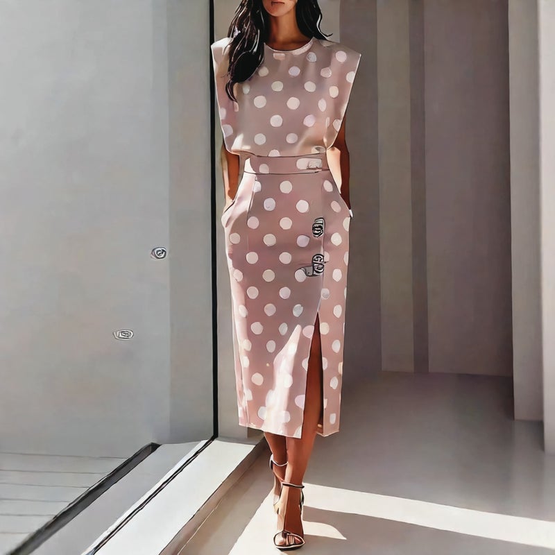 Women's Printed Sleeveless Top and Split Skirt Two-Piece Set - Image 3